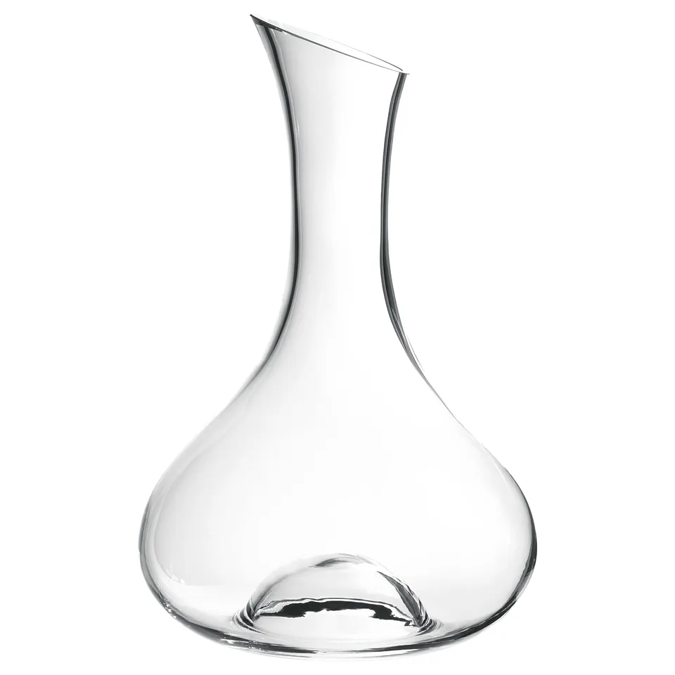 STORSINT clear glass carafe, handblown, elegant curved shape with narrow neck, ideal for decanting.