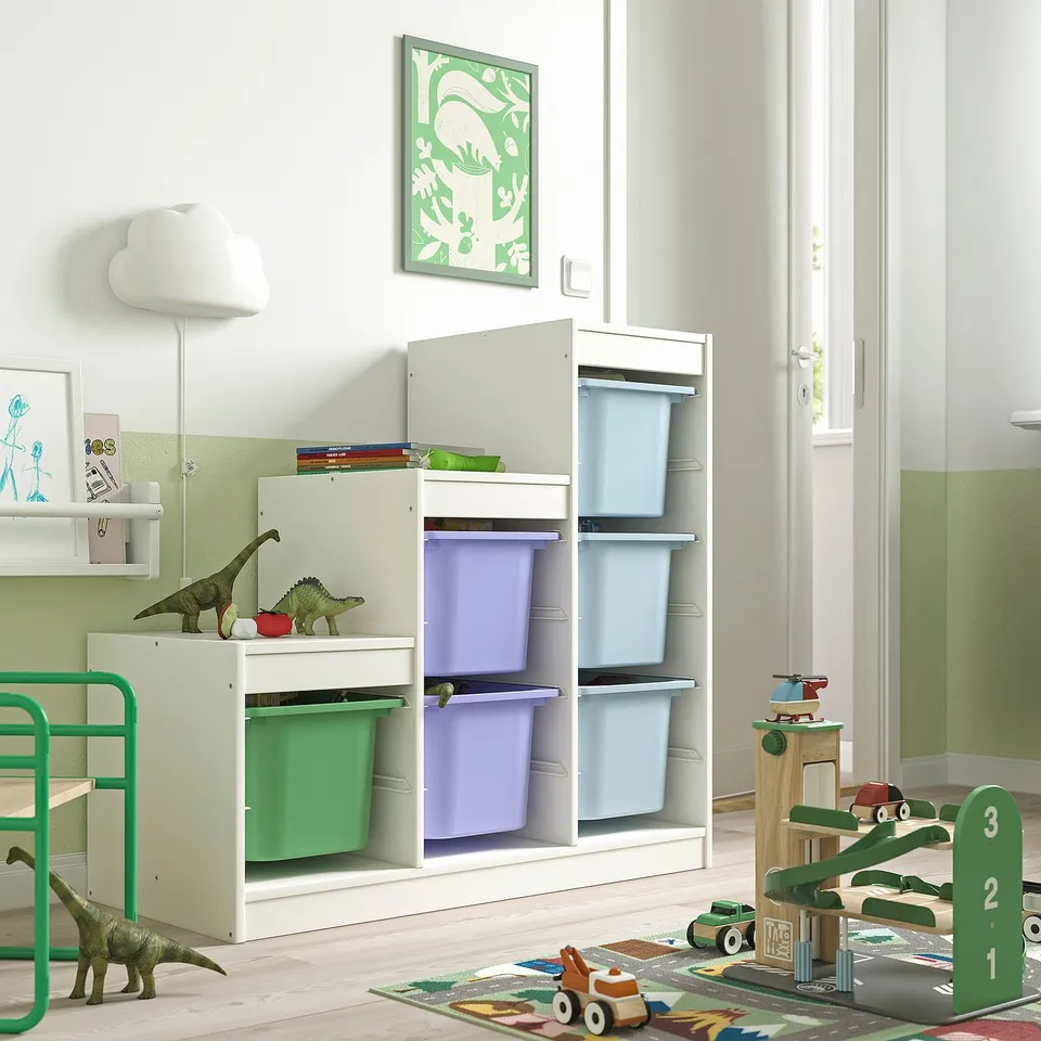 TROFAST Storage combination with boxes, white/multicolour, 99x44x95 cm
