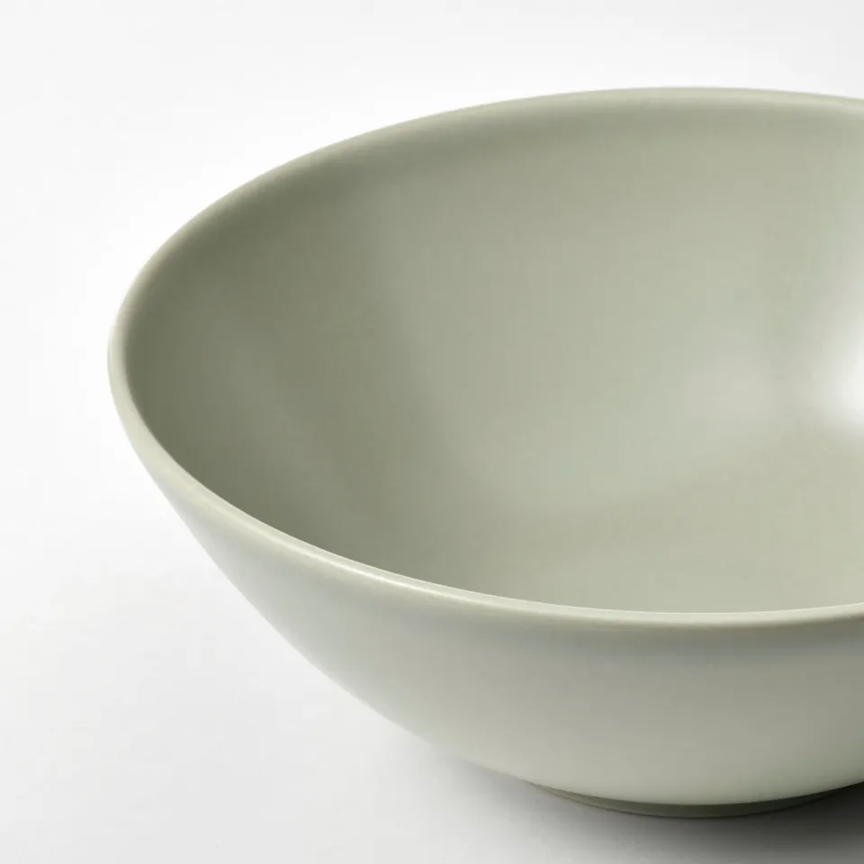 Wide shallow green matte bowl, modern.