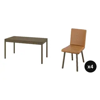 TONSTAD set: dining table + chair x4, brown stained oak veneer + Bomstad golden-brown/brown oak effect, 150x80 cm