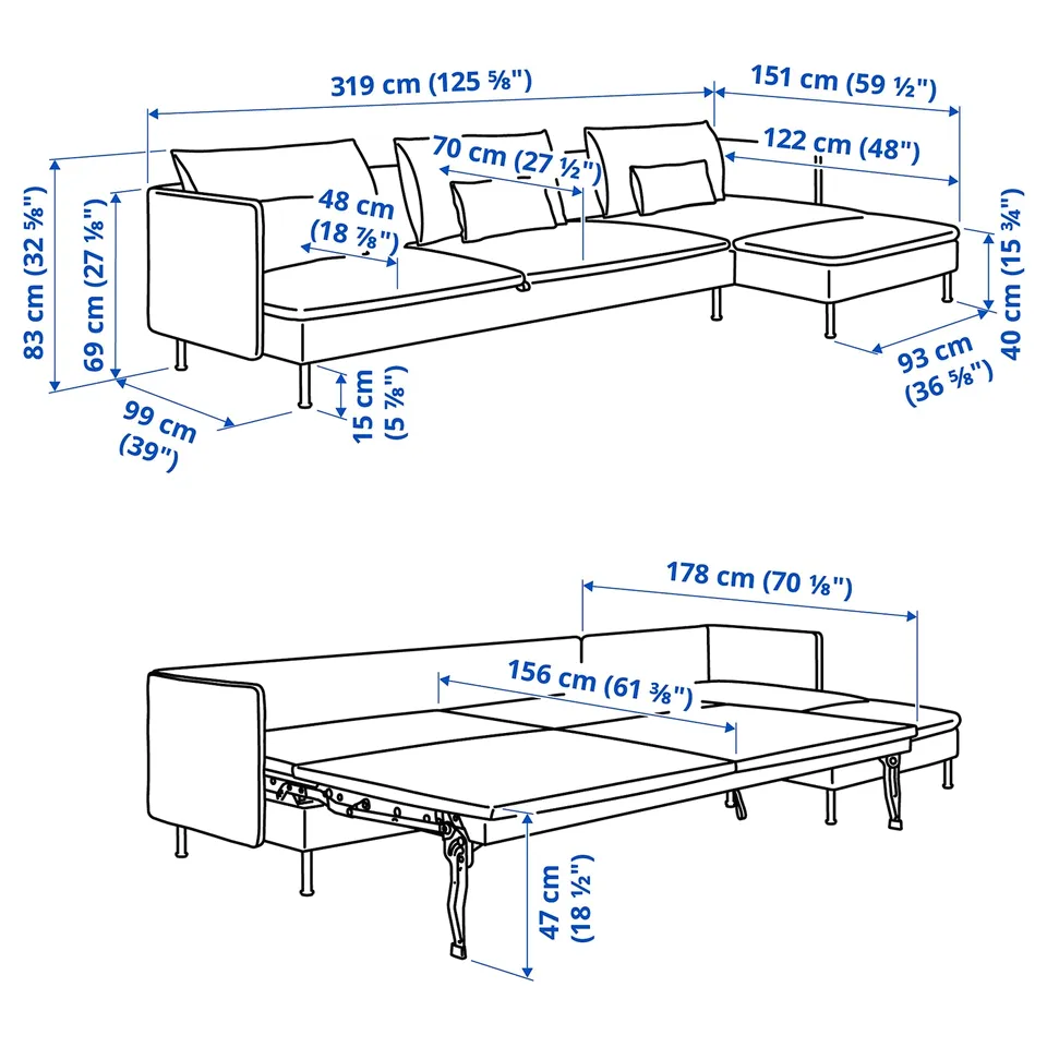 SÖDERHAMN 4-seat sofa-bed, with chaise longue/Gunnared beige