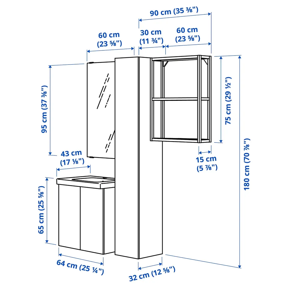 ENHET Bathroom, anthracite/white, 64x43x65 cm