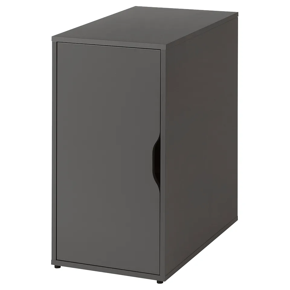 LAGKAPTEN: modern grey desk, rectangular with single door, sleek design, easy access handle.