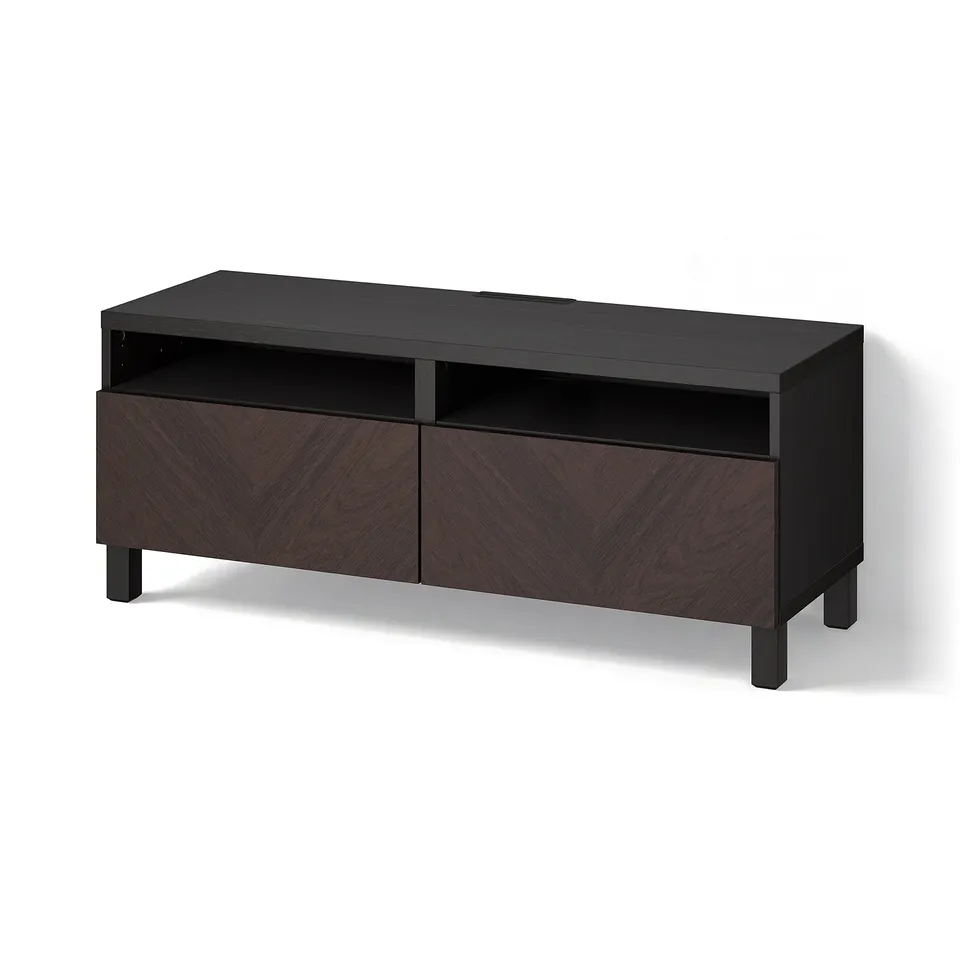 BESTÅ TV bench with drawers, black-brown Hedeviken/Stubbarp/dark brown stained oak veneer, 120x42x48 cm