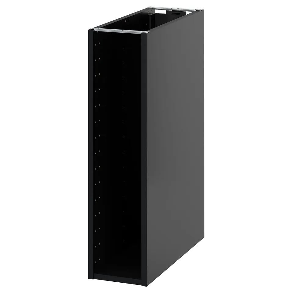 Black METOD kitchen cabinet, rectangular with perforated back, sturdy design.