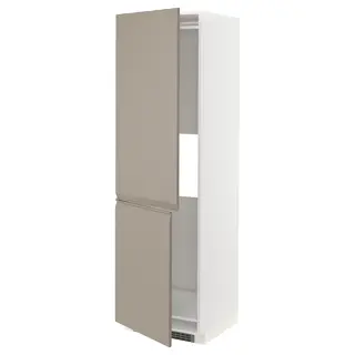 METOD hi cab f fridge or freezer w 2 drs, white/Upplöv matt dark beige, 60x60x200 cm