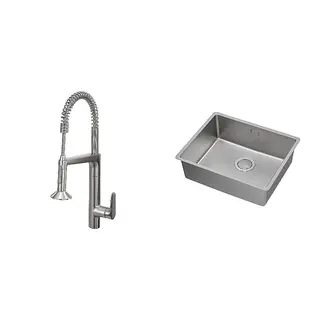 MAJSJÖN/VRESJÖN set: kitchen mixer tap pull down w spray + inset sink, 1 bowl, stainless steel colour + stainless steel, Height 560 mm