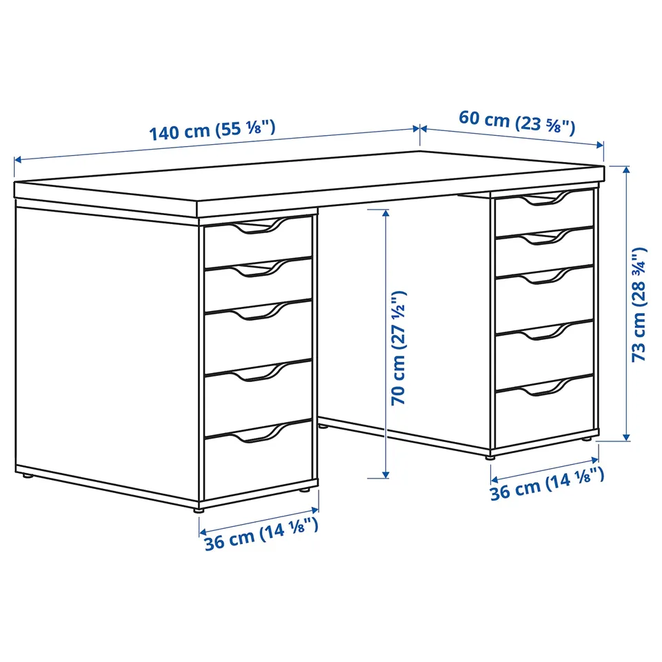 LAGKAPTEN / ALEX Desk, white/white stained oak effect, 140x60 cm