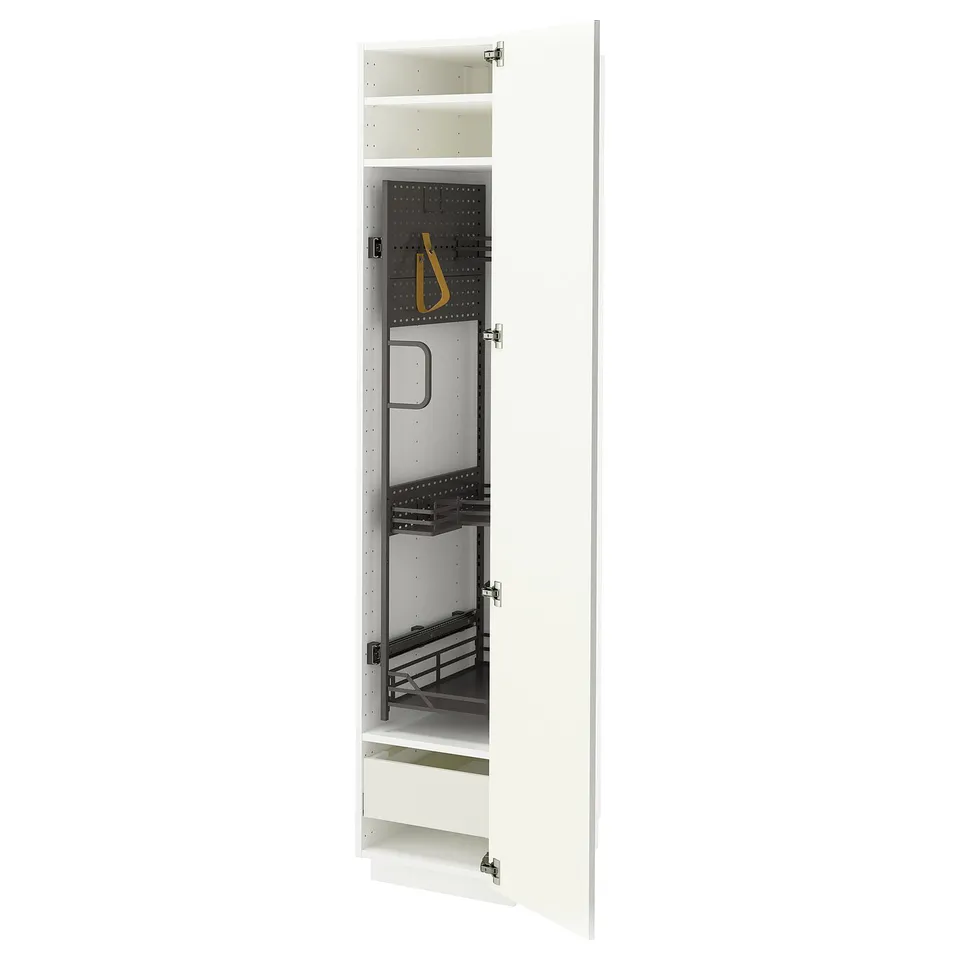 White METOD kitchen cabinet, modern design, multiple shelves, pull-out organiser.