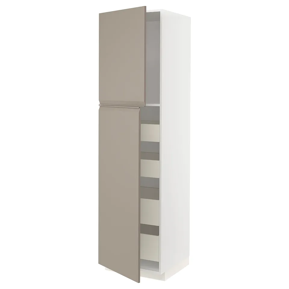 Ikea METOD kitchen cabinet in grey-beige with adjustable shelves and soft-closing drawers.