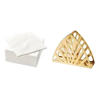 FANTASTISK/TILLSTÄLLNING set: paper napkin + napkin holder, white + brass-colour, 40x40 cm