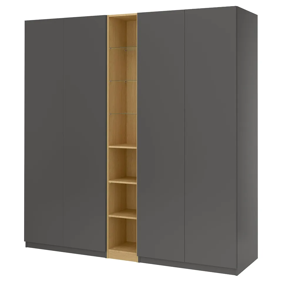 PAX / FORSAND Wardrobe combination, dark grey dark grey/oak effect, 235x60x236 cm