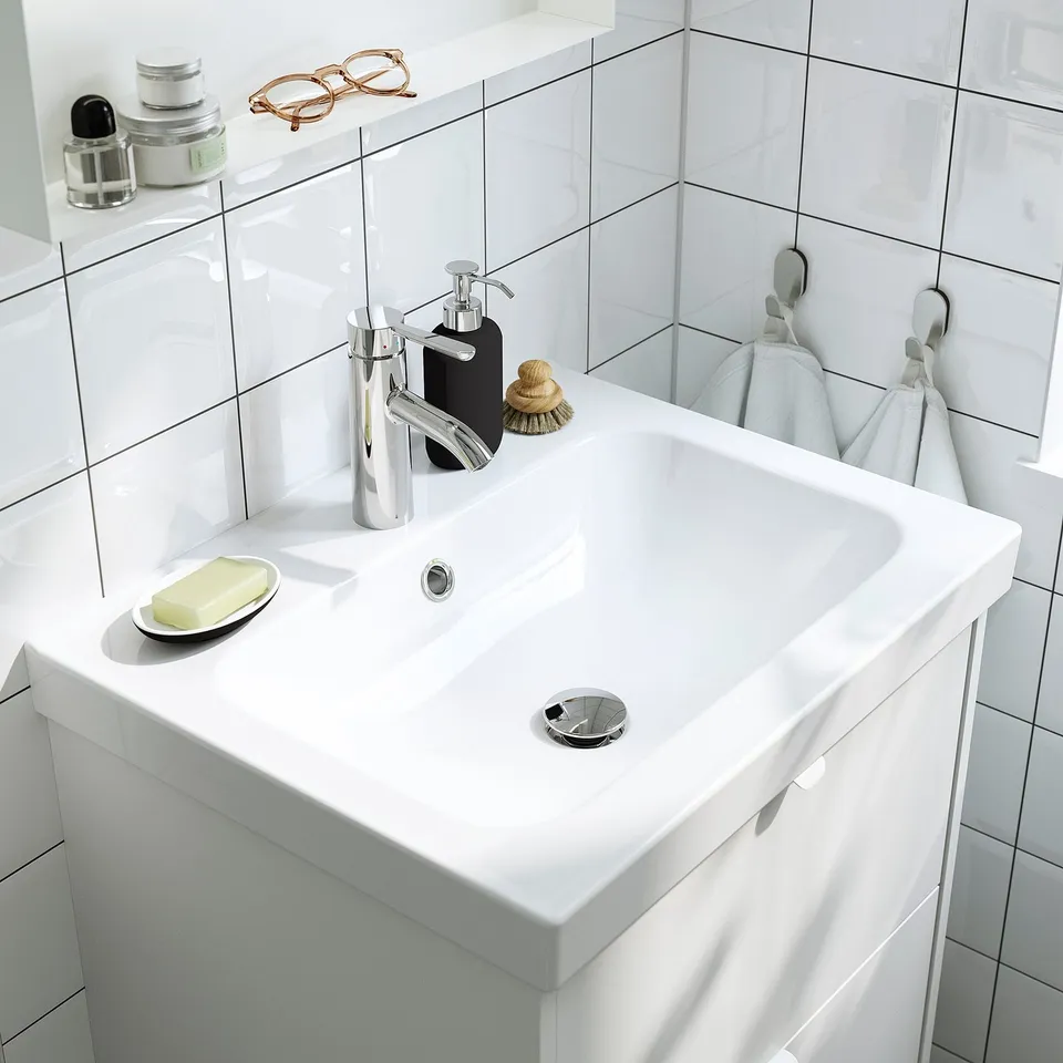 TÄNNFORSEN / ORRSJÖN Wash-stnd w drawers/wash-basin, light grey, 62x49x69 cm