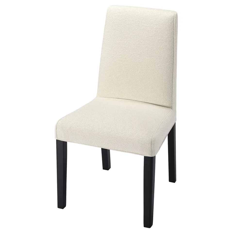 A beige BERGMUND chair with black wooden legs, featuring a high back and square seat.