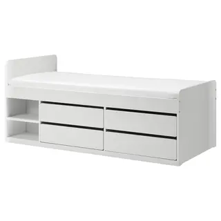 SLÄKT bed frame w storage+slatted bedbase, white, 90x200 cm