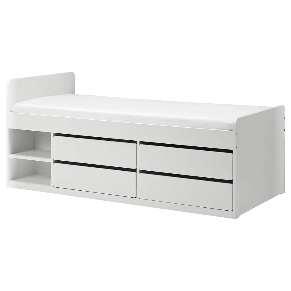 part: SLÄKT bed frame w storage+slatted bedbase