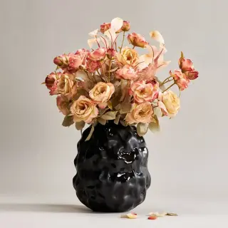 SMYCKA/STOCKHOLM set: artificial spray x3 + artificial flower x8, eucalyptus/pink + in/outdoor/Rose golden-brown + black, 60 cm