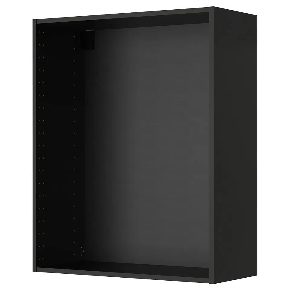 Modern black wall cabinet with sleek design for efficient kitchen storage.