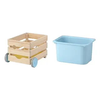 FLISAT/TROFAST set: toy storage with wheels + storage box, light blue, 38x43x29 cm