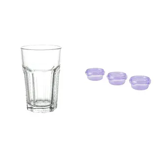 POKAL/PRUTA set: glass + food container with lid, clear glass + lilac, 35 cl