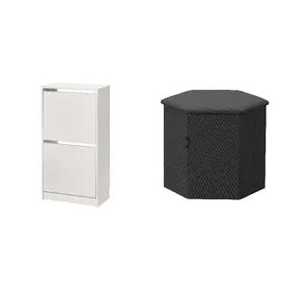 BISSA/KJUGE set: shoe cabinet with 2 compartments + pouffe with storage, white + Knisa dark grey, 49x28x93 cm