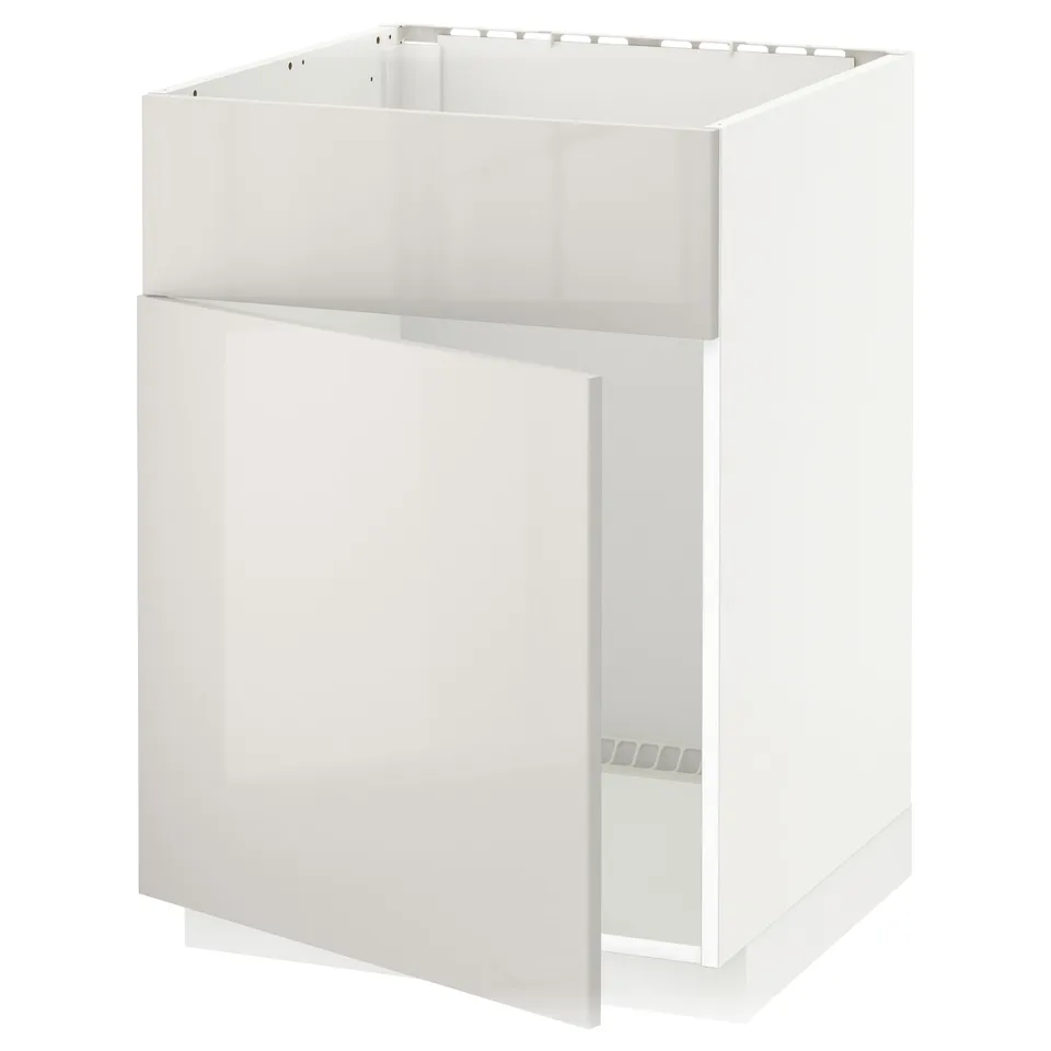 White kitchen cabinet; METOD; glossy; modern; rectangular; 2 doors; high gloss front.