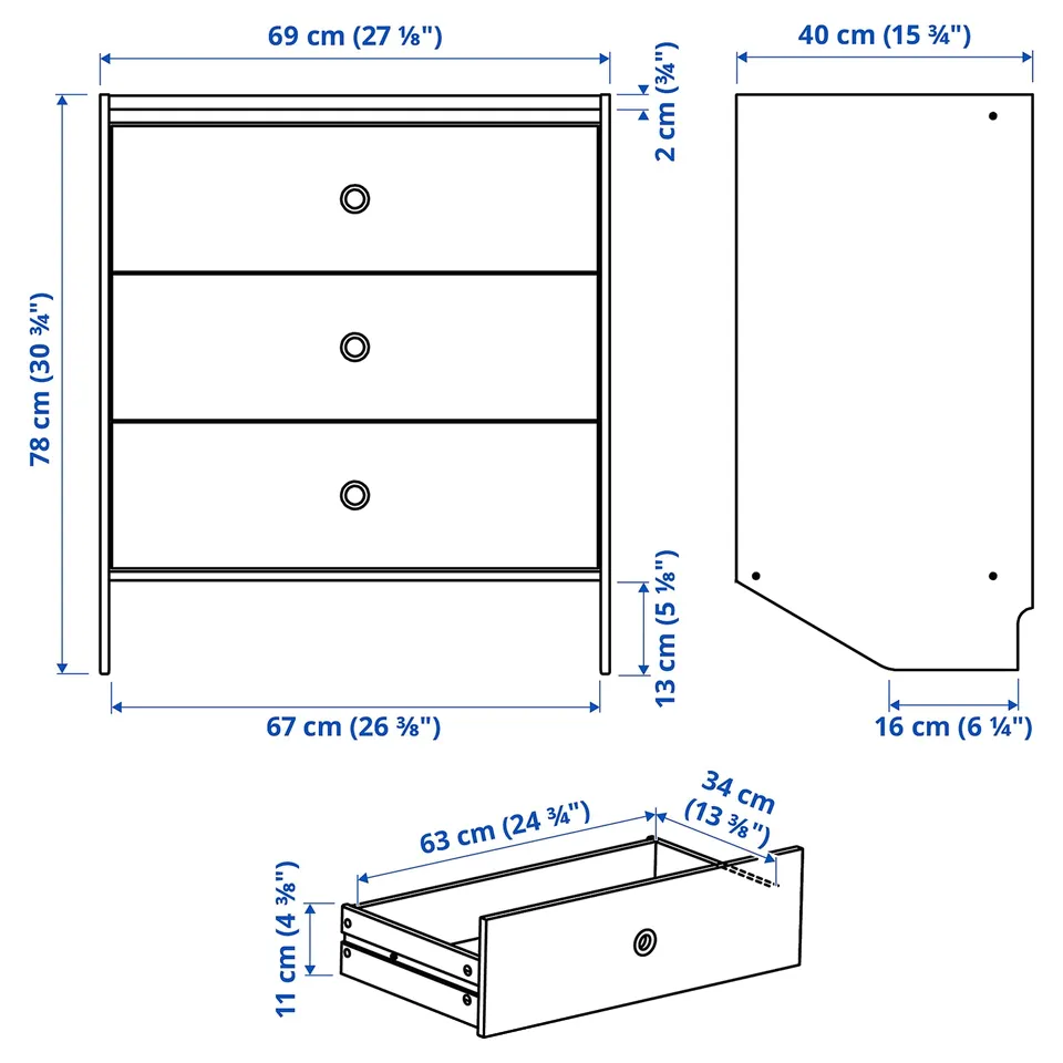 Illustration with measurements for the product: RACKNÄS.