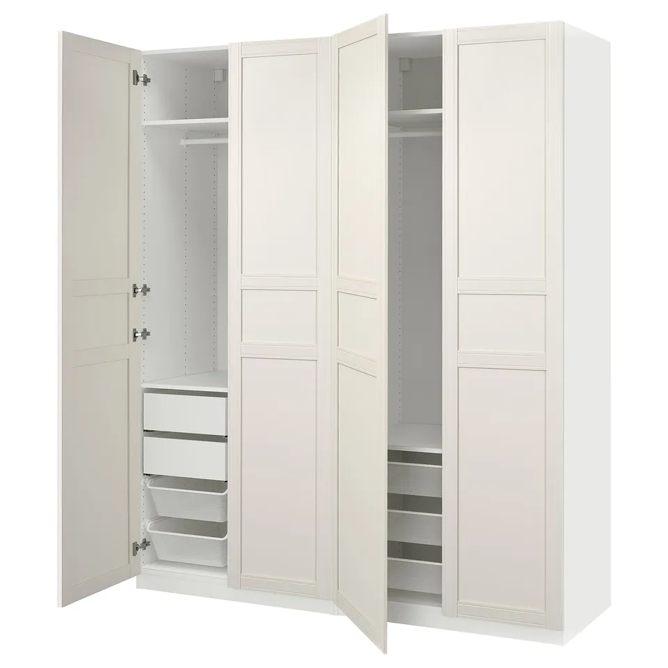 PAX / FLISBERGET Wardrobe combination, white/off-white, 200x66x236 cm