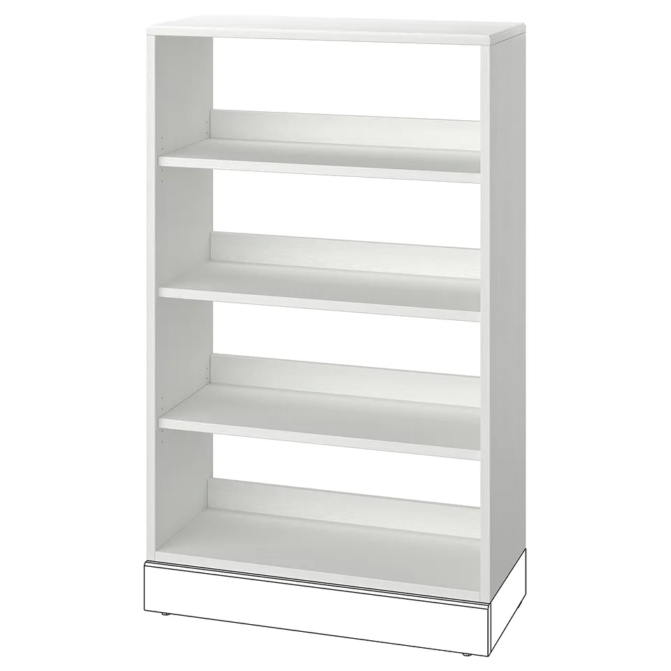 White HAVSTA pine bookshelf, rectangular with four brushed pine shelves.