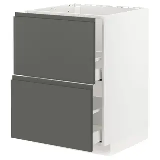 METOD / MAXIMERA base cab f sink+2 fronts/2 drawers, white/Voxtorp dark grey, 60x60x80 cm