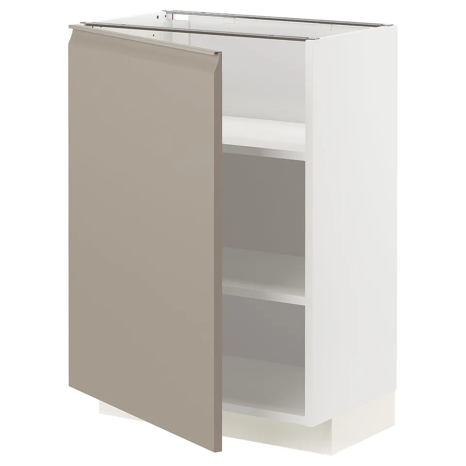 A white METOD kitchen cabinet with a beige door, featuring a simple, sleek design and a horizontal handle.