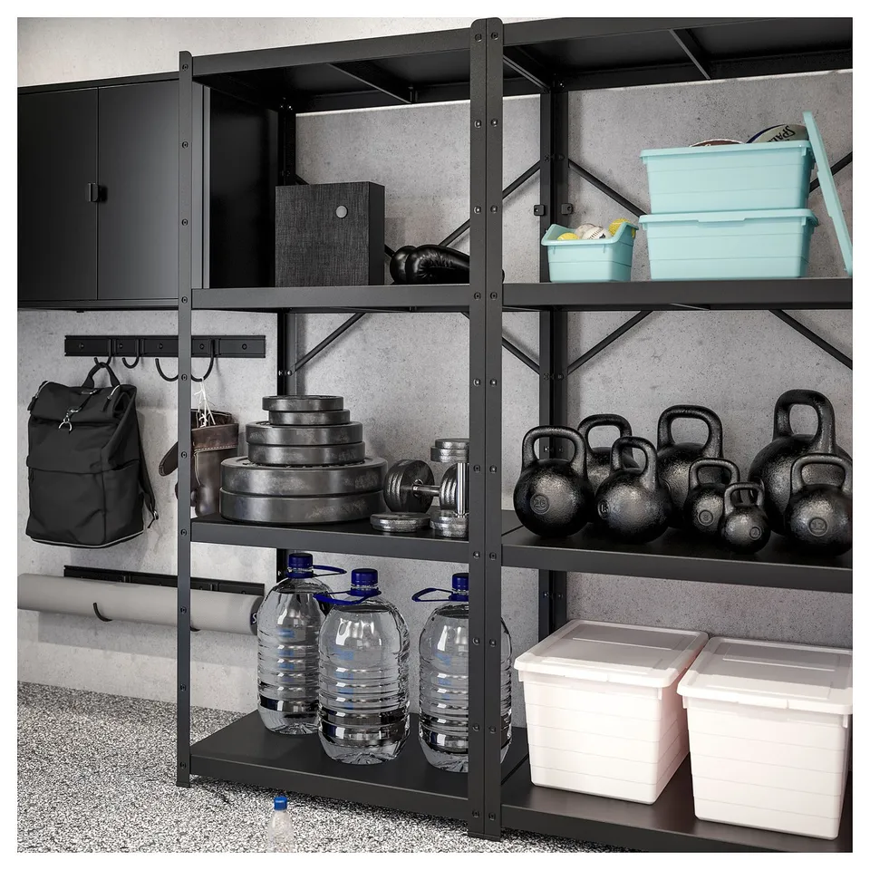 BROR Storage w shelves/cabinet/trolley, black/pine plywood