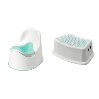 FÖRSIKTIG/LOCKIG set: children's potty + children's stool, white/turquoise, Length 36 x Width 27 x Height 28 cm