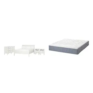 IDANÄS/VÅGSTRANDA Bed with 28cm thick mattress, pocket sprung, foam,7 comfort zones, super firm, white + super firm/light blue, 150x200 cm
