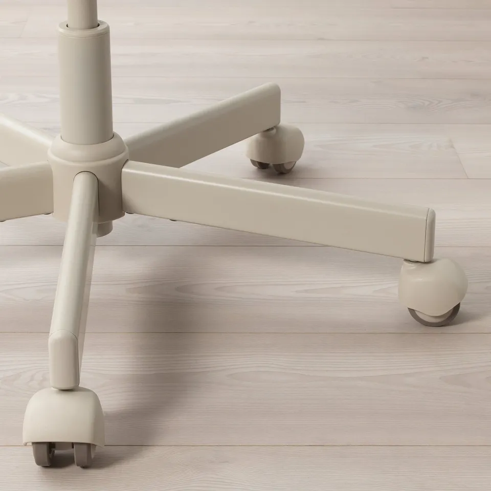 Ergonomic office chair base with five casters, designed for smooth movement on various surfaces.