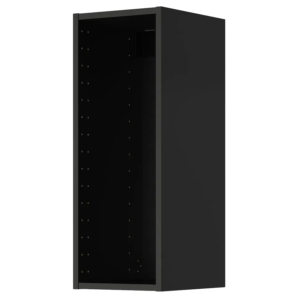 METOD black wall cabinet. Slim, rectangular, dark kitchen storage with adjustable shelves. Modern design.