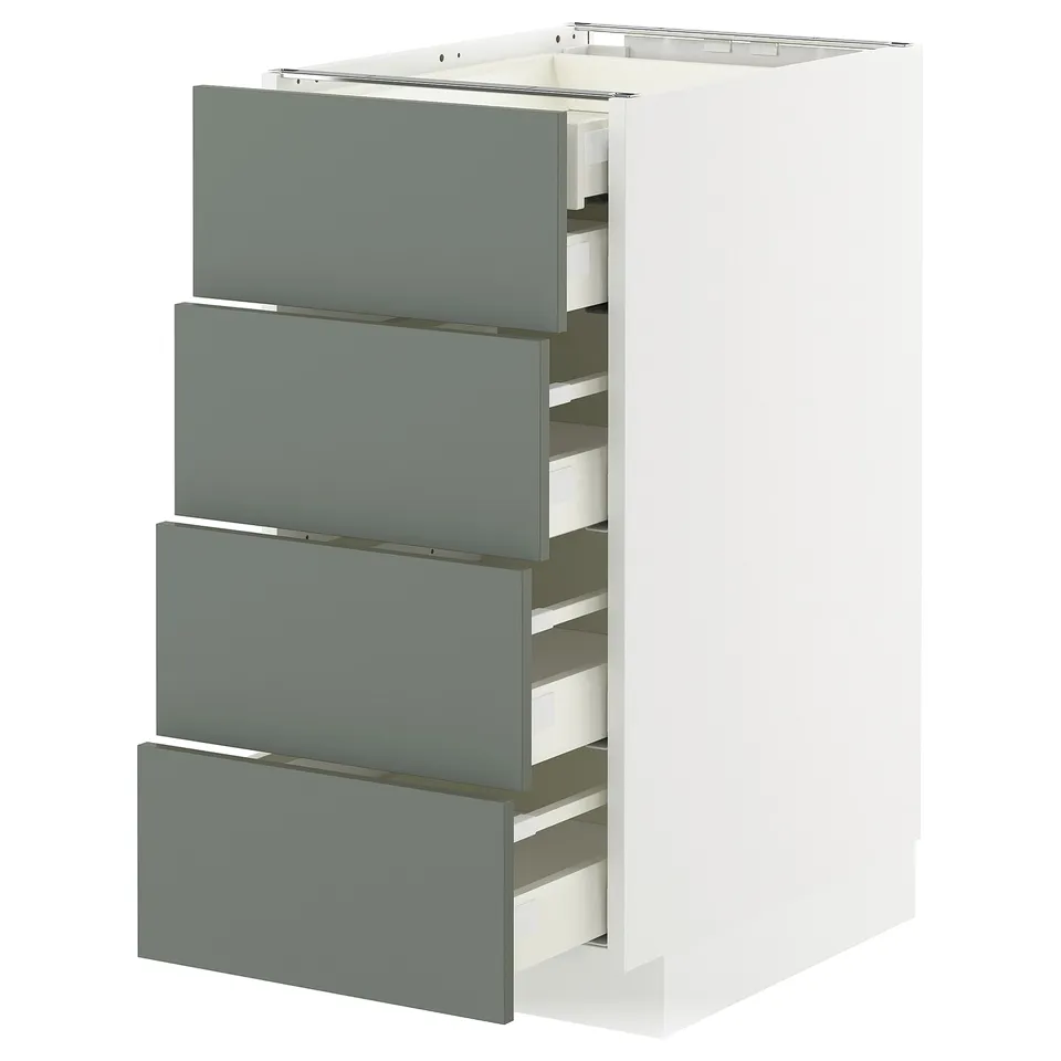 Modern grey-green kitchen unit with four drawers.