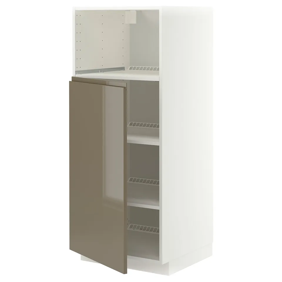 METOD High cabinet f built-in appliances, white/Voxtorp high-gloss dark grey-brown, 60x60x140 cm