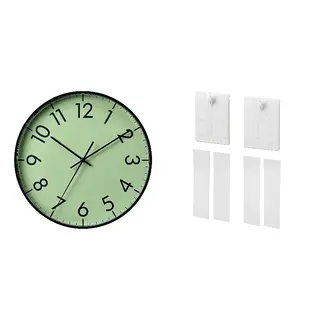 ALFTA/TALLSPARV set: wall clock + adhesive hook for frame, black/green + white, 28 cm