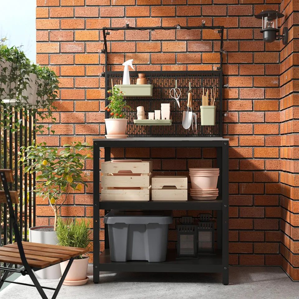 GRILLSKÄR Kitchen island w back panel, stainless steel/outdoor, 86x61x176 cm