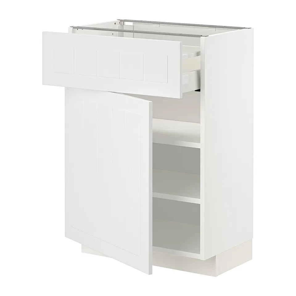 White METOD kitchen cabinet with drawer. Modern design, sturdy, adjustable shelves.