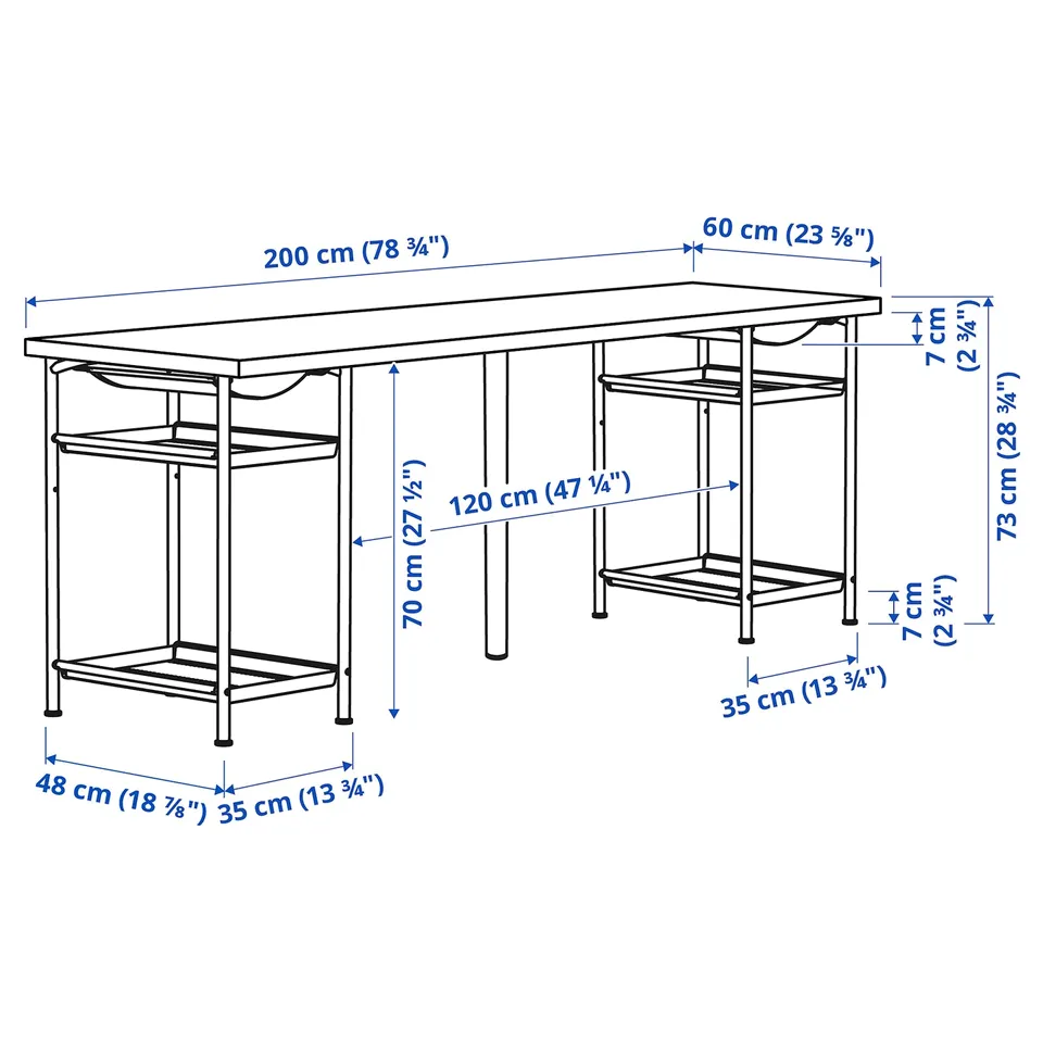LAGKAPTEN / SPÄND Desk, white/black, 200x60 cm