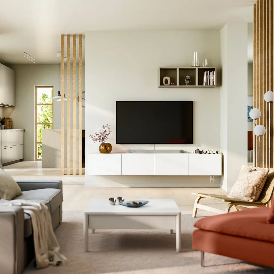 BESTÅ TV bench with doors, white/Lappviken white, 240x42x38 cm