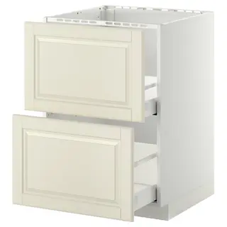 METOD / MAXIMERA base cab f sink+2 fronts/2 drawers, white/Bodbyn off-white, 60x60x80 cm