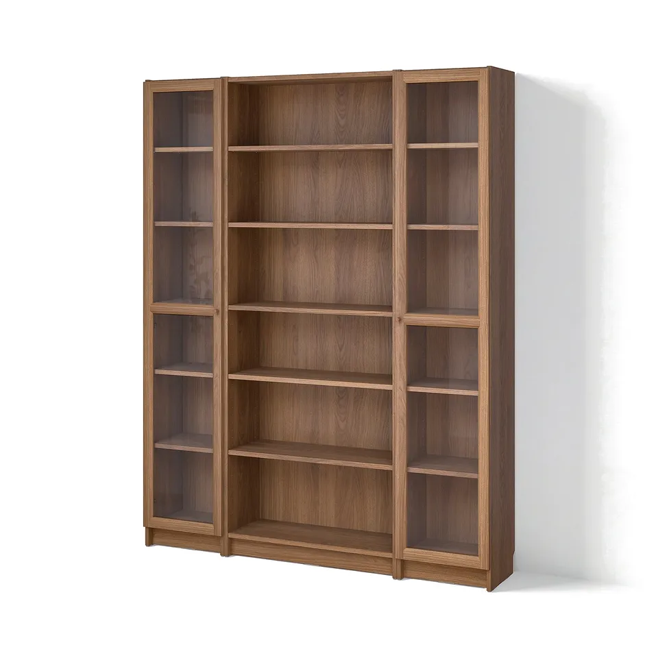 BILLY / OXBERG Bookcase combination w glass doors, brown walnut effect, 160x202 cm