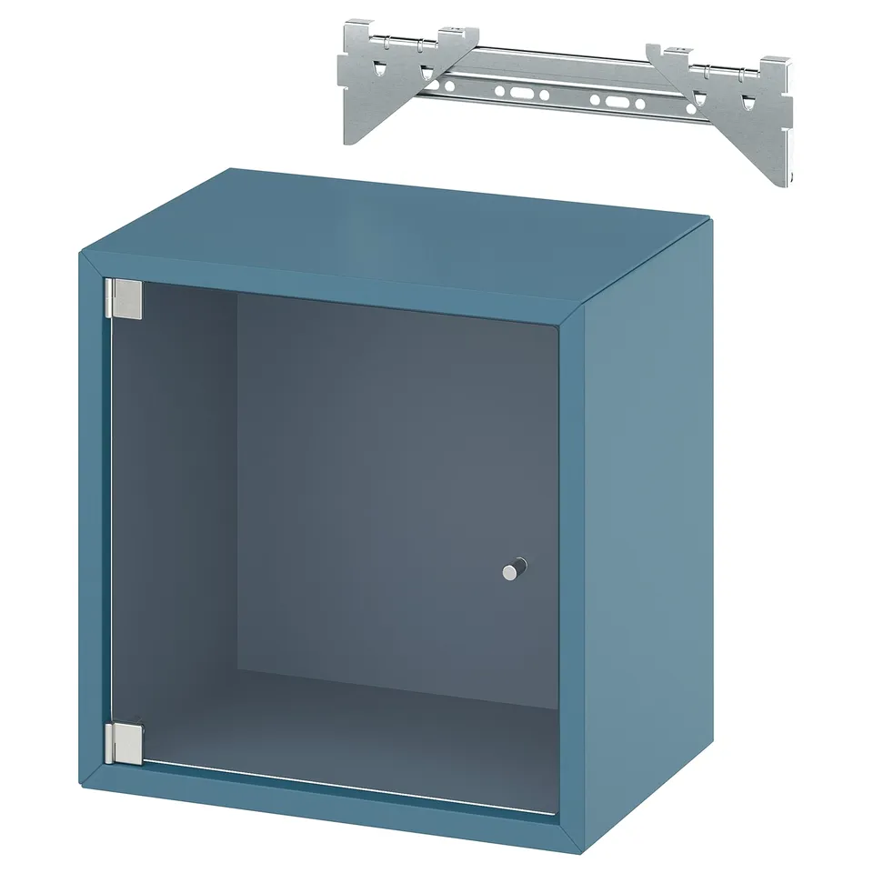 EKET Wall cabinet with glass door, dark grey-blue, 35x25x35 cm