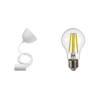 SOLHETTA/SUNNEBY set: cord set + LED bulb E27 470 lumen, white textile + globe clear, 1.8 m