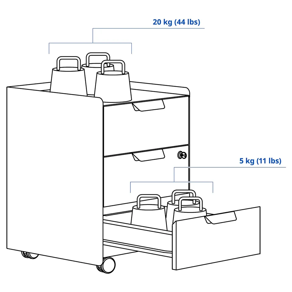 TROTTEN Drawer unit w 3 drawers on castors, blue