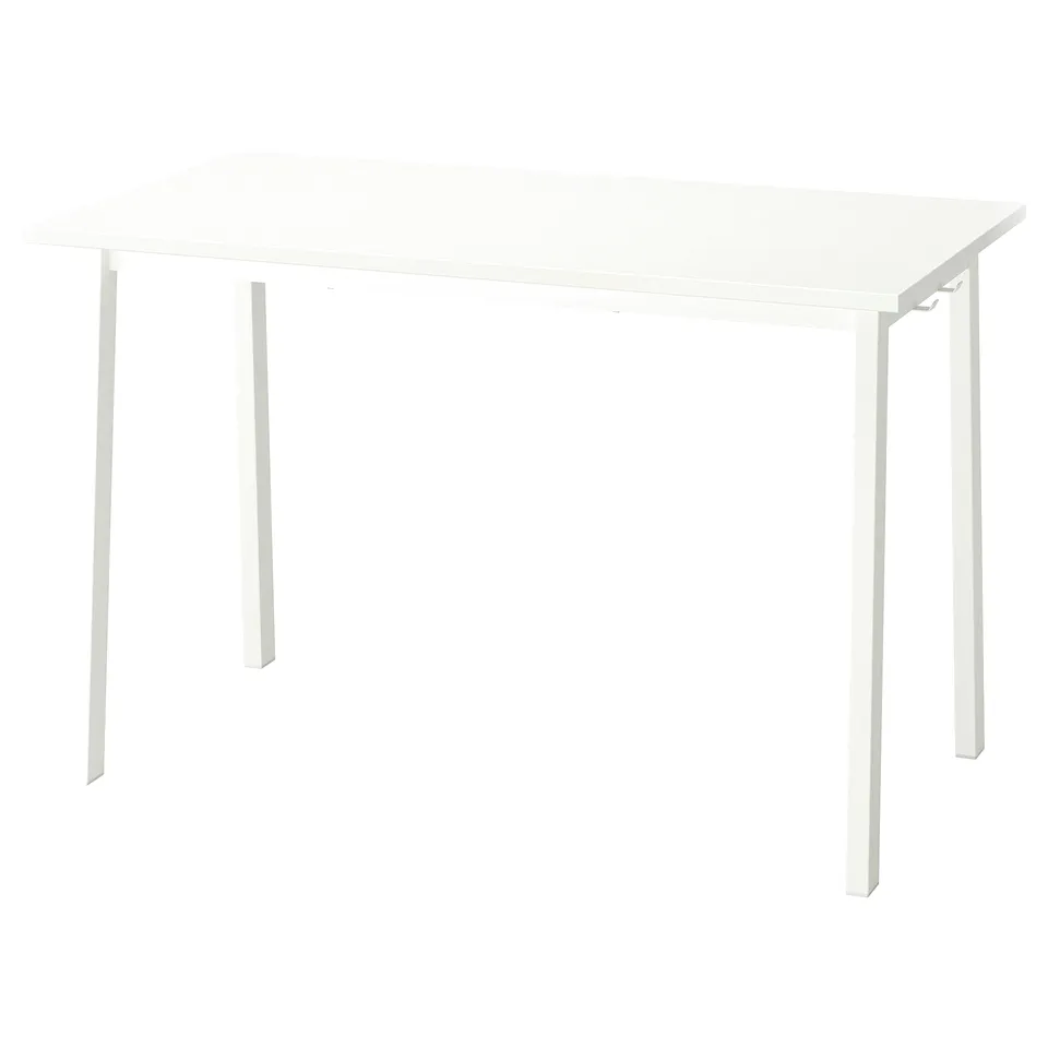 A white MITTZON conference table with a square top and four metal legs, suitable for meetings and workspaces.