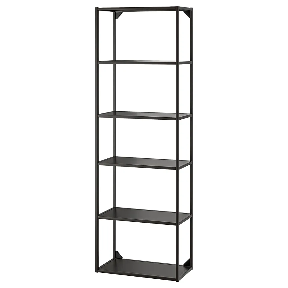 ENHET black metal 5-tier shelf, open design for kitchen/bathroom.